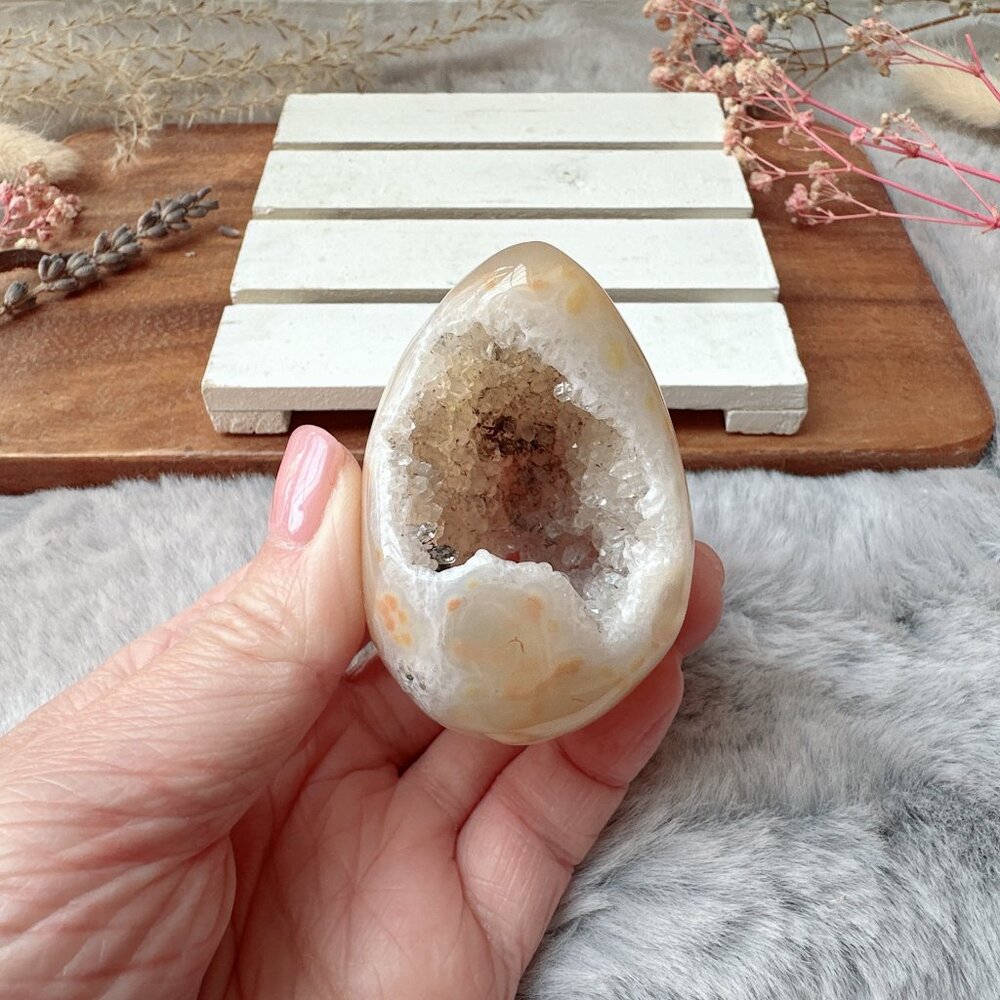 Beautiful Small Agate Druzy Egg Carving